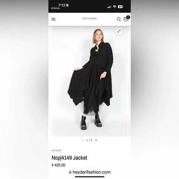 HEYDARI Nopj4149 Asymmetrical Handkerchief Hem Textured Black Jacket  M NWOT - Picture 16 of 16